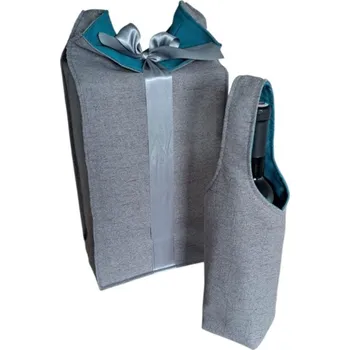 Dárková taška Dárková sada - Taška na lahev a velký textilní pytlík - tyrkysová