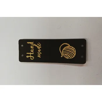Štítek "Hand made" 5x2cm, umělá kůže - tmavě hnědá