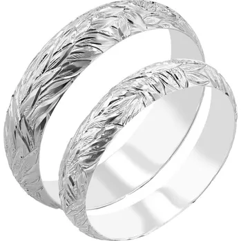 Prsten Platinové snubní prsteny s ruční rytinou listů Mylie