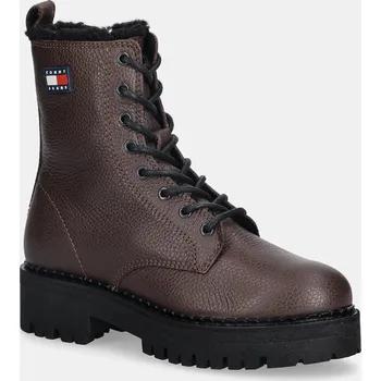 Dámské kozačky Kožené kotníkové boty Tommy Jeans TJW URBAN LACEUP BOOT WL EN0EN02906 hnědá 89X, EUR 36