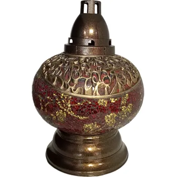 Svícen Lucerna Vitrážový Karafa Mozaika Červeno-zlatá "Sít'ka" 31CM