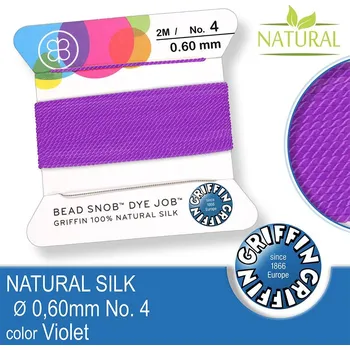 Nit Hedvábná nit s jehlou GRIFFIN síla nitě 0,6mm No.4 délka 2m. Barva Violet.
