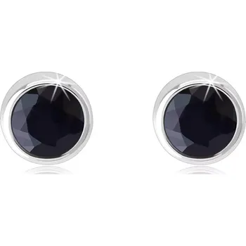 Náušnice Náušnice ze 14K bílého zlata - kulatý černý safír s modrými odlesky, puzetové zapínání