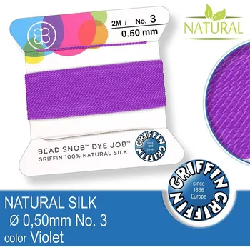 Nit Hedvábná nit s jehlou GRIFFIN síla nitě 0,5mm No.3 délka 2m. Barva Violet.