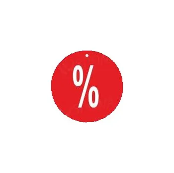 Dárková visačka Papírové visačky SKONTO, průměr 80 mm, potisk "%", červené, 80 ks