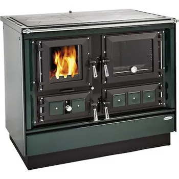 Sporák na tuhá paliva KVS Moravia Klaudie 9112 s výměníkem zelený pravý, chromované doplňky, broušená plotna (VSP 9112.7382-V)