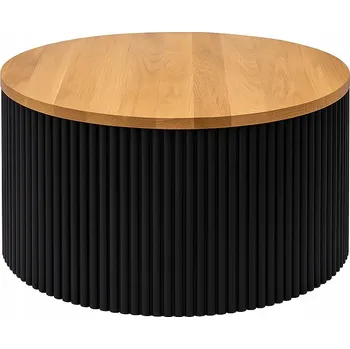 Konferenční stolek Rýhovaný černý konferenční stolek kulatý PREMIUM s dřevěnou deskou