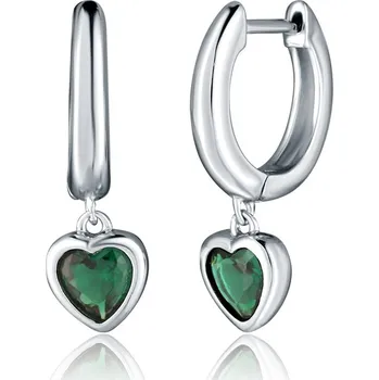 Náušnice Moonlit Stříbrné visací náušnice se zeleným srdcem