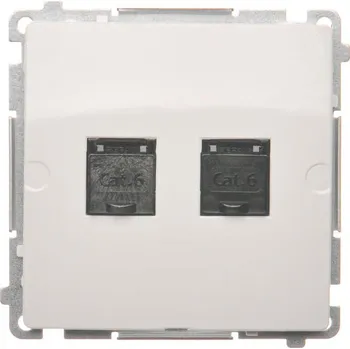 Elektrická zásuvka Zásuvka datová 2 násobná RJ45 kat. 6, s protiprachovými clonkami, Simon Basic BM62.01/11, bílá