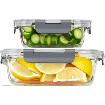Dóza na potraviny Skleněné nádoby s víkem, sada 2 žáruvzdorných a vzduchotěsných dóz