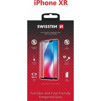 SKLO SWISSTEN FULL GLUE, COLOR FRAME, CASE FRIENDLY PRO APPLE IPHONE XR ČERNÉ