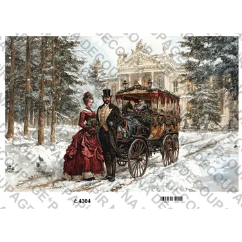 Umělecký papír Rýžový a soft papír na decoupage - Zimní retro - KB4304 Materiál: Soft, Rozměr: A4