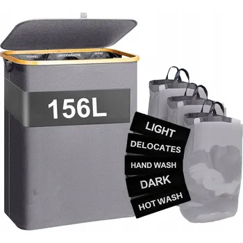 Koš na prádlo KOŠ NA PRÁDLO 156 l skládací velký stojací pro skladování 3 komory