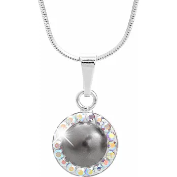 Náhrdelník JSB bijoux s.r.o. Stříbrný náhrdelník perlová mugle Swarovski s obtahem Grey AB (Stříbro 925/1000)