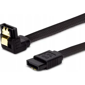 Datový kabel SATA III kabel SAVIO GAK-08 0,5 m, černý oplet, úhlový, zlaté spony