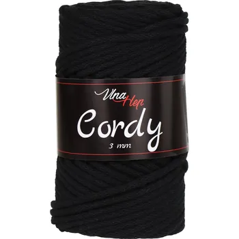 Příze Pletací / háčkovací příze Vlna-Hep CORDY 3mm 8001 černá, jednobarevná, 250g/100m