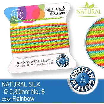 Nit Hedvábná nit s jehlou GRIFFIN síla nitě 0,8mm No.8 délka 2m. Barva Rainbow.