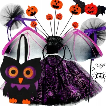 Karnevalový kostým KOSTÝM PAJĘCZARKA Čarodějnice s netopýřími křídly a TUTU sukní HALLOWEEN 122-128