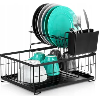 Odkapávač na nádobí Sušák na nádobí KUCHENNY odkapávač dvoupatrový černý na talíře a hrnky
