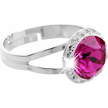 Prsten JSB bijoux s.r.o. Stříbrný prsten s velkým krystalem a obtahem z malých krystalů Swarovski Fuchsia (Stříbro 925/1000)