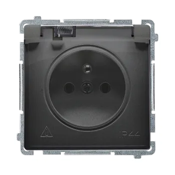 Elektrická zásuvka Zásuvka silová 1 násobná, s uzemněním, IP44, se clonkami, průhledné víčko, 16 A, Simon Basic BMGZ1BZ.01/49A