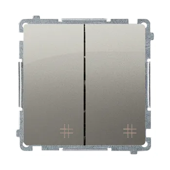 vypínač Vypínač křížový 2 násobný, řazení 7+7, 10 A / 230 V~, bezšroubové svorky, Simon Basic BMW7/2.01/29, saténová