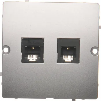 Elektrická zásuvka Zásuvka telefonní 2 násobná RJ11, Simon Basic BMTF2.02/43, stříbrná metalizovaná