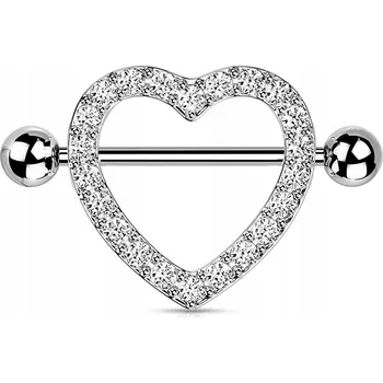 Náušnice Piercing do bradavky - srdíčko s krystalky 1,6/14/5 stříbrný