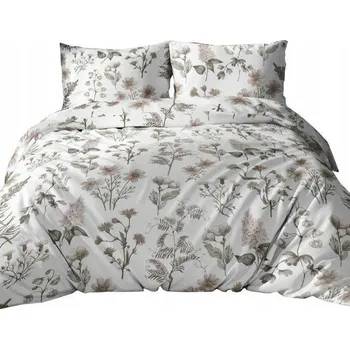 Povlečení Povlečení bavlněné 140x200 bílá béžová květina se zapínáním na zip KARO