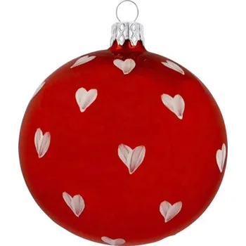 Vánoční ozdoba Vánoční ozdoba skleněná koule Ø 8 cm s bílými srdíčky červená