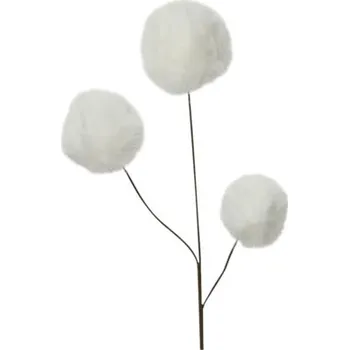 umělá květina Umělá větev s plyšovými bambulkami 70 cm bílá