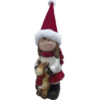 Dekorativní LED figurka dívka se sobem 31 cm