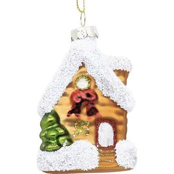 Vánoční ozdoba Vánoční ozdoba skleněný domek zasněžený 8 cm hnědá