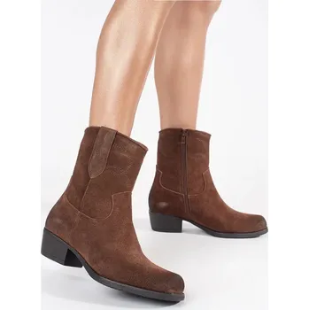 Dámské kozačky Hnědé kožené kotníkové kozačky Sergio Leone