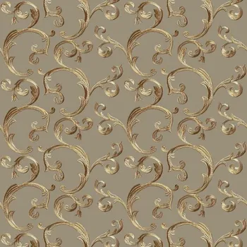 Velurové potahové látky s potiskem, Ornament Zlatý na Capuccinu