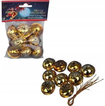 Vánoční dekorace ZVONKY MIKULÁŠE 9 KS KOVOVÉ ZÁVĚSKY ZLATÉ VÁNOČNÍ BAŇKY K DEKORACI OZDOBY