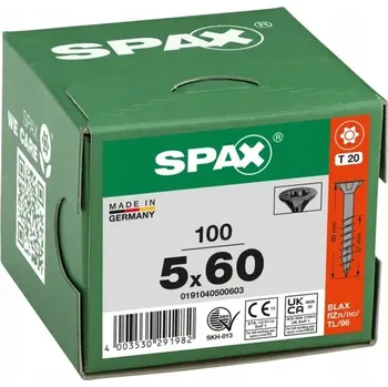 Vrut Vruty do dřeva SPAX 5x60mm torx, částečný závit, zápustná hlava, černé, 200 ks