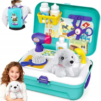 Hra na doktory Kadeřník pro psy Salon SPA pro pejska v kufříku batohu Malý Veterinář