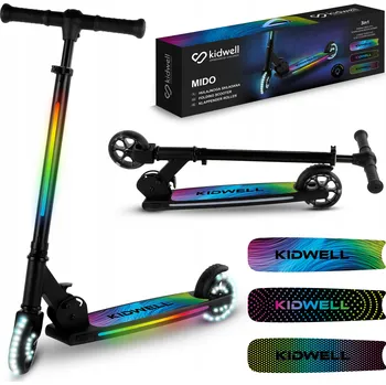 Koloběžka Skládací koloběžka Kidwell Mido černá s integrovaným LED osvětlením, nosnost do 100 kg