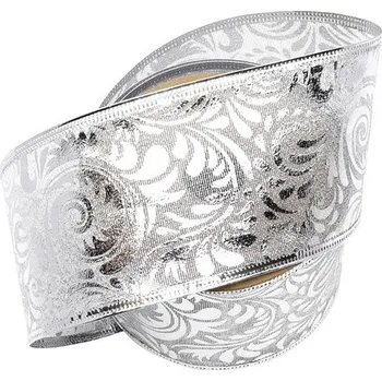 Stuha Stuha s motivem lístků 6,3 cm stříbrná