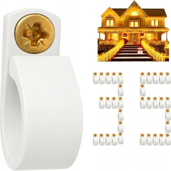 Obraz 50x háček + šroubek pro světýlka girland dekorací kabelů univerzální bílý