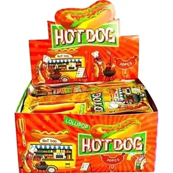 Bonbon Ovocné lízátko HOTDOG LOLLIPOP - 10 g - se svítící TYČKOU (balení 30 ks) (LUMINOUS STICK LOLLIPOP / Lízátko se zářící tyčkou - svítí po zlomení)