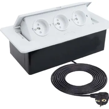 Elektrická zásuvka Wireli Zásuvka stolová vyklápěcí 3x bílá zapojená přípojka 2m kabel 16 A