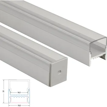 LED páska MCLED Přisazený hliníkový profil PB se skrytými sponami, včetně čirého difuzoru, 200cm