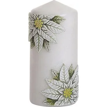 Svíčka Vánoční svíčka válec CHRISTMAS FLOWER Ø6 x 13 cm bílá