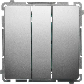 vypínač Vypínač jednopólový 3 násobný, řazení 1+1+1, 10 A / 230 V~, bezšroubové svorky, Simon Basic BMW31.01/29, saténová