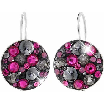 Náušnice JSB bijoux s.r.o. Stříbrné náušnice klapky kulaté lůžko s krystaly Swarovski Fuchsia mix (Stříbro 925/1000)