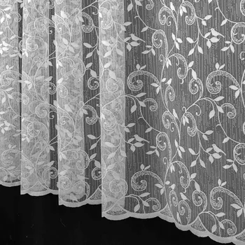 Záclona Žakárová záclona V702, květinový vzor s ptáčky, s bordurou, bílá, výška 250cm (v metráži)