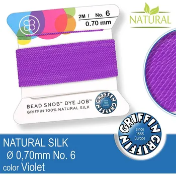 Nit Hedvábná nit s jehlou GRIFFIN síla nitě 0,7mm No.6 délka 2m. Barva Violet.