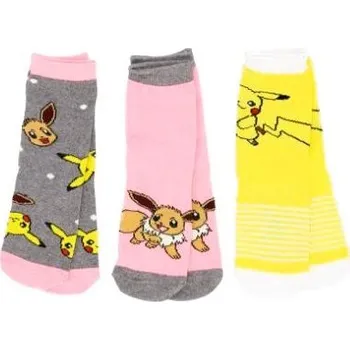 SADA 3 KS PONOŽKY POKÉMON Erv 38939-1 žluté - šedé - růžové Velikost: 23-26